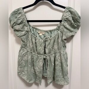 Floral Embroidered Green Blouse